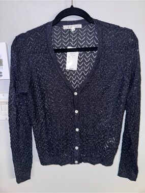 Cleo Sparkly Navy V-Neck Button Cardigan